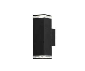 Konstsmide Handmade Outdoor Wall Light Mains Powered/Pollux Single Up Down Modern Lantern/2x7 Watt Max GU10 Lamp/Clear Acrylic Glass Lens/Aluminium/IP44/Black Outside Light