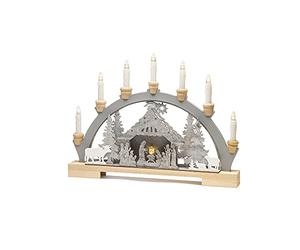 Konstsmide LED Candle Arch Nativity Motif Wooden Table Decoration Transformer or Battery Operation (Excl.) 10 Warm White Diodes Transparent Cable, Wood, Grey Christmas Decorations