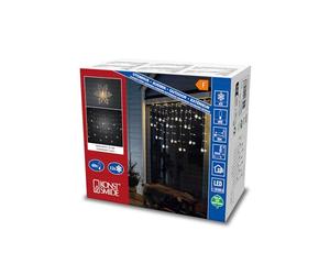 Konstsmide LED Curtain Fairy Lights/12 Clear Snowflakes/60 Warm White Diodes/Outdoor or Indoor/Transparent Cable/Mains Powered/1.2m High x 1.4m Wide and 10m Lead