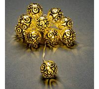 Konstsmide LED Decorative Fairy Lights, Brass-Coloured Metal Balls, with 6 Hour Timer, 10 Warm White Diodes, Battery Operated, Transparent Cable