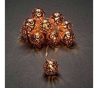 Konstsmide LED Decorative Fairy Lights, Copper Coloured Metal Balls, with 6 Hour Timer, 10 Warm White Diodes, Battery Operated, Transparent Cable