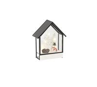 Konstsmide LED Glass House with Wooden Base Winter with 6h Timer, 5 Warm White Diodes, Battery-Operated, Indoor, 0.3 W, 2 x AA 1.5 V (Excl.)