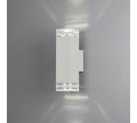 Konstsmide Handmade Outdoor Wall Light Mains Powered/Pollux Double Up Down Modern Lantern/2x7 Watt Max GU10 Lamp/Clear Acrylic Glass Lens/Aluminium/IP44/White Outside Light