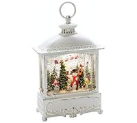 Konstsmide Water Filled LED Lantern : White with Snowmen & Birds : Battery with Timer
