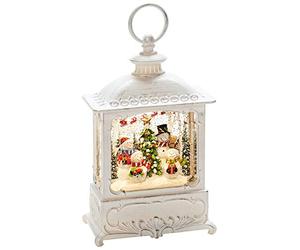 Konstsmide Water Filled LED Lantern : White with Snowmen & Christmas Tree : Battery with Timer