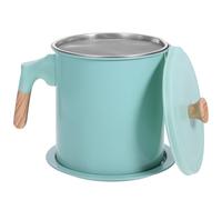 KONTONTY 1.4l Stainless Steel Grease Container with Fine Mesh Strainer Lid | Removable Filtering Cover, Secure Pour Spout, Ergonomic Handle, Light Green Finish, for Bacon Drippings and Fryer Oil