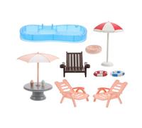 KONTONTY 1 Set Miniature Dollhouse Beach Set with Swimming Pool Swim Ring Parasol Beach Chairs DIY Furniture for Creative Play Travel Storage