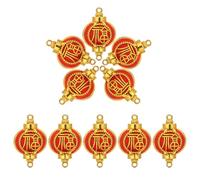 KONTONTY 10pcs Chinese Fu Character Mini Lanterns with Gold Frame - Decorative Red Plastic Lanterns Hanging Ornaments for Year of the Horse 2026, Spring Festival Party and Dollhouse New
