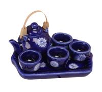 KONTONTY 12 Scale Japanese Style 6pcs Ceramic Tea Pot and Cups Set in Navy Blue for Dollhouse Accessories and Scene Decoration