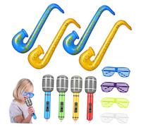 KONTONTY 12pcs Inflatable Musical Instruments Includes Microphone Saxophone Glasses for Birthday Parties Photo Booths Themed Events Lightweight Pvc Props for Interactive Fun