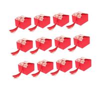 KONTONTY 12pcs Red Chinese Candy Boxes with Tassels Medium Wedding Favor Boxes for Party Treats Unique Romantic Candy Packaging for Wedding Day and Special Occasions