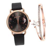 KONTONTY 1set Elegant Star Moon Design Quartz Watch Bracelet Women Stylish Accessory for Festivals Daily Wear Features Calendar Function Black for Loved