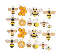 KONTONTY 20pcs Bee Charm Beads Rhinestone Honeycomb Pendants for DIY Jewelry Making Bulk Alloy Bee Hoop Charms with Sparkling Details for Necklace Bracelet Earrings Craft Projects