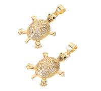 KONTONTY 2Pcs 18K Gold Plated Brass Turtle Keychain Charms with Rhinestones, Sea Turtle Pendants for Jewelry Making, Lucky Pocket Charms Suitable for Necklace and Bracelet Crafts