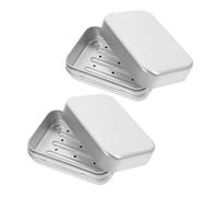KONTONTY 2pcs Aluminum Soap Box with Hinged Lid Large Rectangular Soap Case Dual Layer Self Draining Design Keeps Dry Reusable Metal Travel Case for Camping and Bathroom