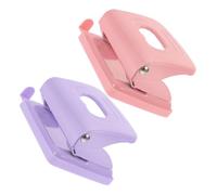 KONTONTY 2pcs Dual Hole Puncher Compact Metal and Plastic Paper Puncher for Office Book Binding and DIY Crafts Portable Desktop Tool in Pink and Purple