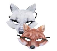 KONTONTY 2pcs Halloween Fox Half Face Mask EVA Animal Cosplay Accessory for Masquerade Parties Reusable and Easy to Clean Detailed Brown and White Fox Design for Adults