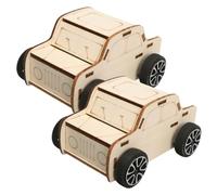 KONTONTY 2Pcs Handmade Wood Car DIY Assembly for Science Project Small Pull-back Car Craft for S Educational Play Enhances Skills and Cognitive Development