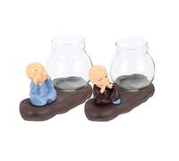 KONTONTY 2pcs Hydroponic Plant Propagation Station Unique Resin Monk Decor Stylish Desktop Glass Planter for Elegant Floral Arrangement