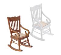 KONTONTY 2pcs Scale Miniature Rocking Chair with Soft Rope Seat Handmade Wooden Dollhouse Furniture for Christmas Decor Vintage Tiny House Accessories Brown and White