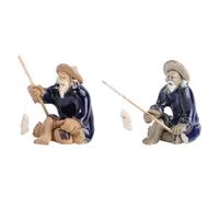 KONTONTY 2pcs Small Chinese Ceramic Fisherman Models Decorative Ornaments