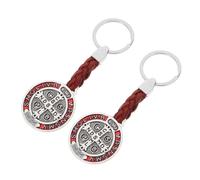 KONTONTY 2pcs Vintage Benedicts Medal Crucifix Keychain Intricate Catholics Pendant Bag Charm Accessories Meaningful Confirmation and Graduation Red Color