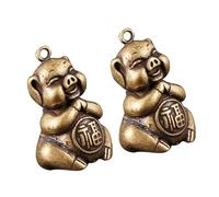 KONTONTY 2Pcs Vintage Brass Pig Keychain Pendant Small Cute DIY Decor Unique Chic Ornament for Bag Embellishment and Gift