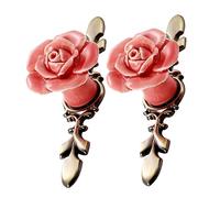 KONTONTY 2pcs Vintage Ceramic Handle Bar Rose Cabinet Handle Bar for Wardrobe Cupboard Single Hole Bronze Pink