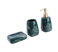 KONTONTY 3-piece Bathroom Accessory Set Dark Green Toothbrush Cup Soap Tray and Washing Cup Marble Effect Bathroom Supplies for Home and Hotel