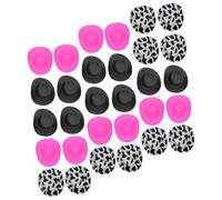 KONTONTY 30pcs Mini Plastic Cowboy Hats Lightweight Tiny Miniature Hats for Dollhouse Crafts Party Decorations DIY Accessories with Pink Black and Cow Print Colors