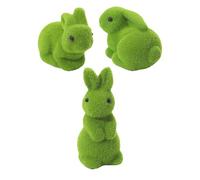 KONTONTY 3pcs Flocked Bunny Figurines Easter Party Decorations Artificial Moss Rabbit Centerpiece for Home Garden Tabletop Spring Holiday Decor