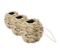 KONTONTY 3pcs Hand Woven Hummingbird Nest Natural Grass Hanging Birdhouse for Small Birds Squirrel Nesting Box Parrot Hammock Bed Garden Decor for Balconies and Porches