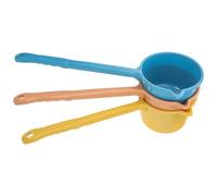 KONTONTY 3pcs Long Handle Plastic Water Ladle Set with Spout, Convenient Water Scoop for Bathing, Kitchen, and Garden Plant Watering, Sturdy Scoop with Handle in Yellow, Pink, and Blue