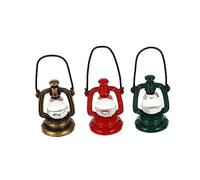 KONTONTY 3pcs Miniature Kerosene Lamps Vintage Dollhouse Lanterns Red Green Copper Mini Doll Furniture Lights Decorative Collectible Accessories for Micro Landscape and Room