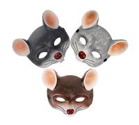 KONTONTY 3pcs Realistic Rat Masks Lightweight PU Foam Mouse Cosplay Face Covers for Halloween Carnival Christmas Birthday Party Masquerade Adults
