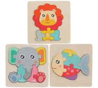 KONTONTY 3pcs Wooden Puzzle Set for Early Education Cartoon Jigsaw Puzzles Featuring Fish Lion Elephant Gift for Learning Home Decor