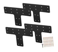 KONTONTY 4pcs Carbon Steel T Post Brackets with Screws Flat Mending Plates for Wood Post to Beam Connectors Truss Repair Plates for House Pavilion Framing Strong Structural Support for DIY