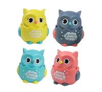 KONTONTY 4pcs Cartoon Owl Sliding Car for Boy Girl Creative Pull Back Animal Shape Bright Color Inertia Cars for Parent Interaction and Eye Hand Coordination