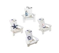 KONTONTY 4Pcs Mini Wooden Nautical Chair Models Mediterranean Beach Decor for Home Office Coastal Ornament with Lighthouse Ship Wheel Sailboat Design
