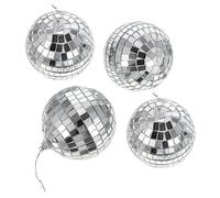 KONTONTY 4pcs Silver Glass Mirror Balls Ornament with Classic Ball Design, Shiny Photo Props for Disco Party Decoration and Musical Festivals