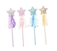 KONTONTY 4Pcs Star Shaped Fairy Wand for Glittery Decorative Wands with Tassels for Dress Up Parties and Role Play for Little Princesses