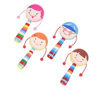 KONTONTY 4Pcs Wooden Hand Rattle Drum Cognitive Plaything for Boy Girl Enhances Listening Skills Interactive for Boys for Early Education and Parent Bonding