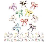 KONTONTY 50pcs Mixed Color Alloy Bowknot Charms for DIY Jewelry Making Mini Bow Pendants for Necklaces Earrings Bracelets Cute Bow Bracelet Connectors with Vivid Color Variety
