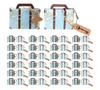 KONTONTY 60pcs Travel Box Kraft Paper World Map Mini Suitcase Favor Boxes for Wedding Party Candy Packing for Sweets Cookies Treats