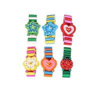 KONTONTY 6pcs Cartoon Wooden Craft Wristwatches Toy for Boys and Girls Simulation Watch Children Prizes Safe Environmental Paint Lifelike Modelling Random Style