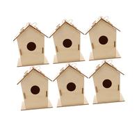 KONTONTY 6pcs DIY Birdhouse Kit for Unfinished Wooden Bird Houses for Painting Crafts Outdoor Hanging Decor Interactive Nature Activity