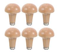 KONTONTY 6pcs Ergonomic Mushroom-Shaped Solid Wood Handles with Metal Collars for Woodworking Replacement Comfortable Grip for Metal Files Carving Engraving and Wood Lathe Use