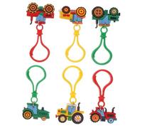 KONTONTY 6pcs Farm Tractor Cartoon Keychains Cute Bag Pendant Decorative Key Decoration Charm for Kids Children Fall Harvest Season Party Presents