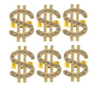 KONTONTY 6pcs Rhinestone US Money Symbol Rings Punk Style Statement Costume Jewelry for Masquerade Disco Rap Concert Party Accessories