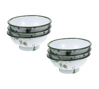 KONTONTY 6pcs Vintage Enamel Rice Bowl with Curly Rim and Footed Design | Smooth Surface, Traditional Chinese Styling, Suitable for Fruit, Salad, Soup or Cereal at Home, Restaurants and Buffets